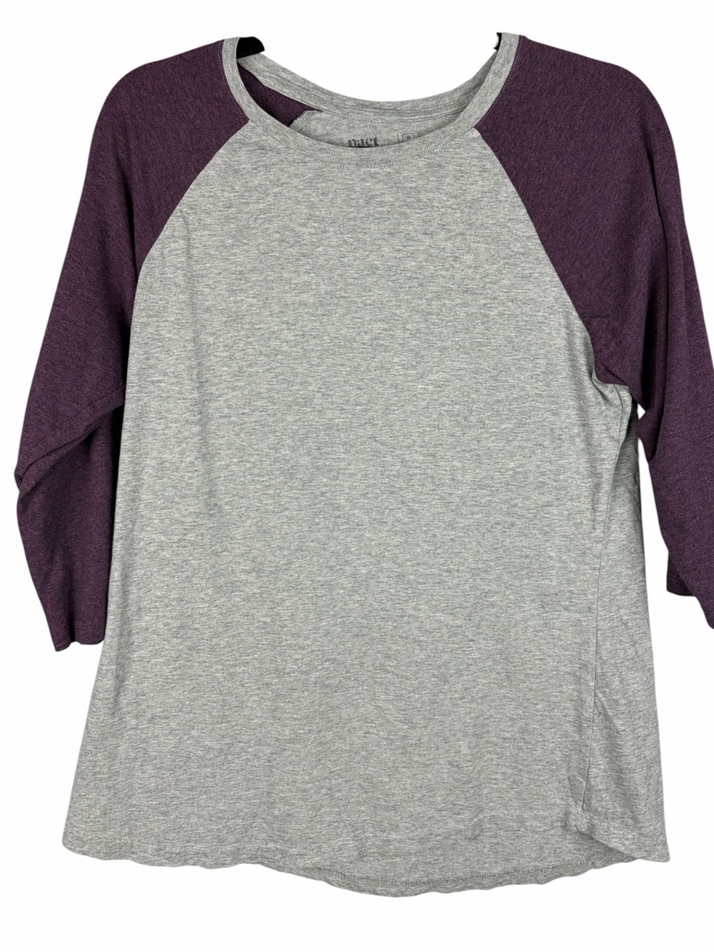 Pact Organic Cotton Gray & Heather Plum Raglan Baseball Tee 3/4 Sleeve Medium